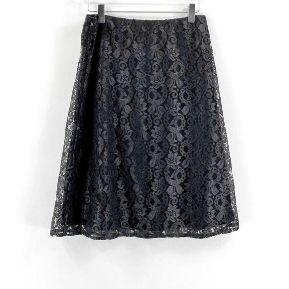 DRESS BARN Vintage Y2K Black Lace Floral Flowy A-Line Midi Skirt - Picture 8 of 10